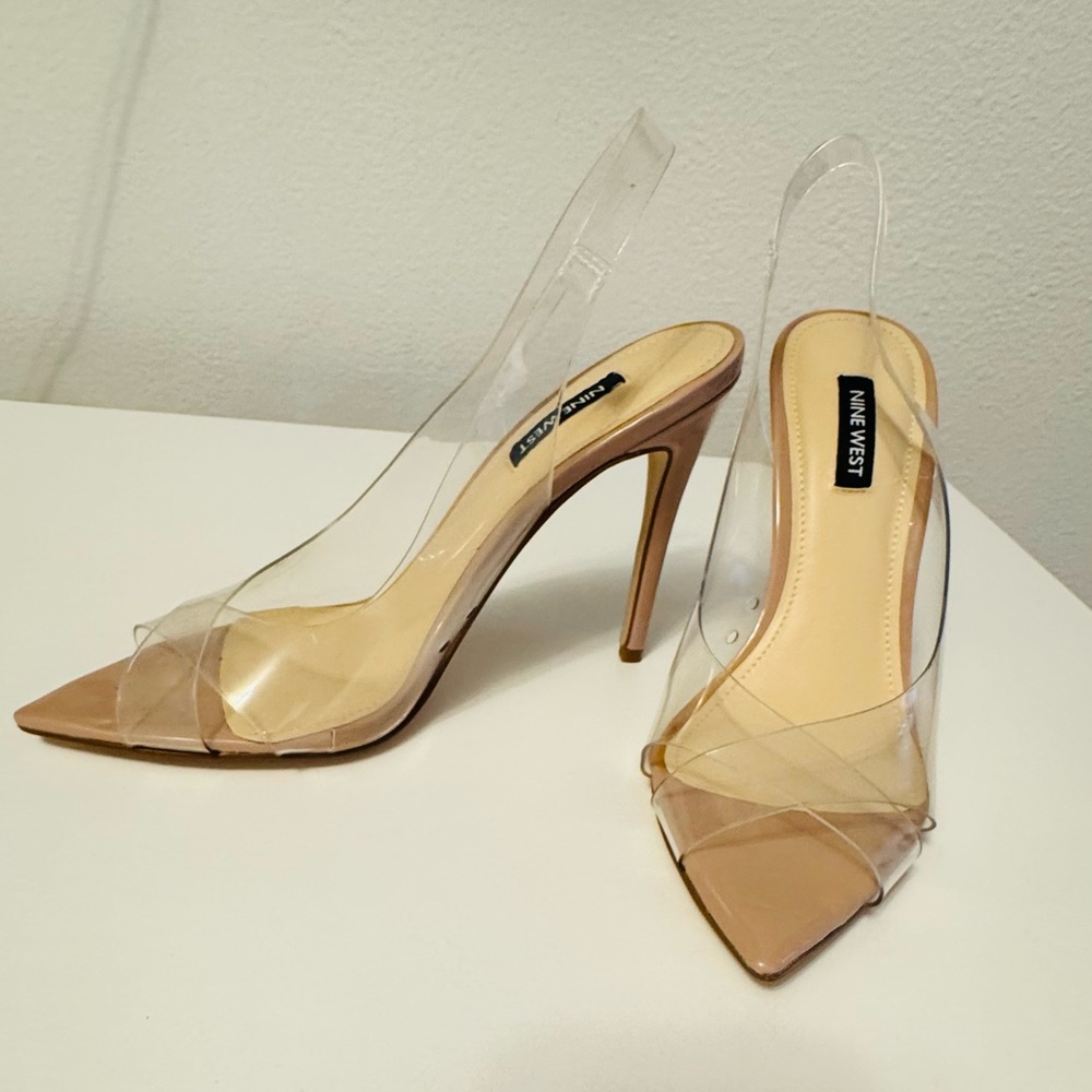 Nine West Clear and Tan Stiletto Heels